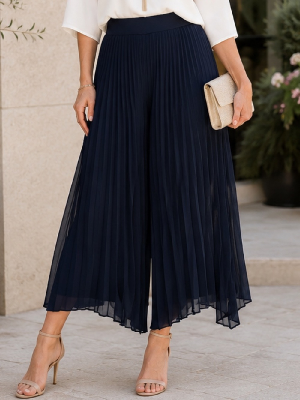 Marla Wynne Layers Navy Pull-On Pleated Chiffon Overlay Pants – Size MP NWOT